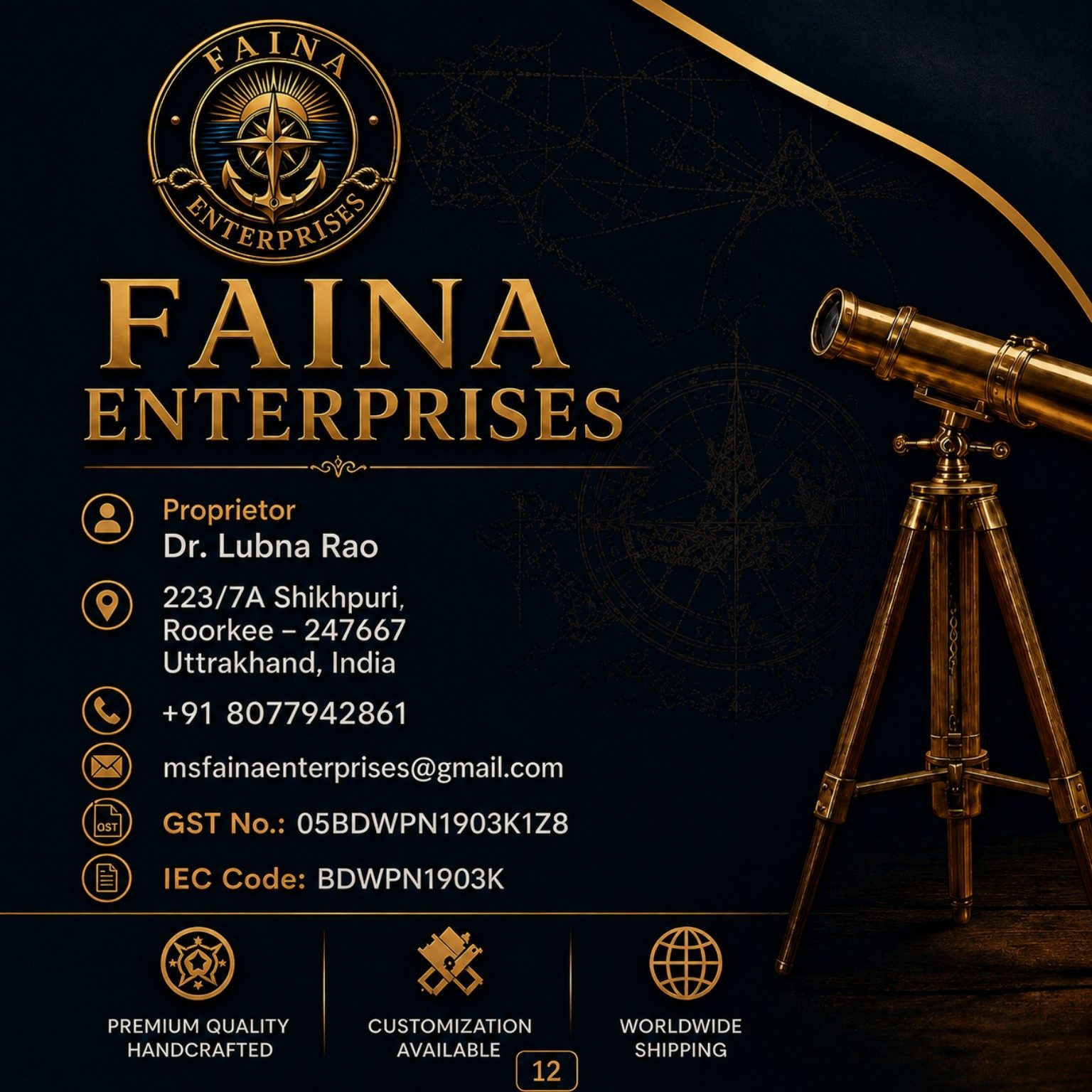 Faina Enterprises catalogue page 5 — Contact Card
