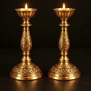 Brass Pillar Candle Stand — Pair