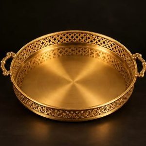 Engraved Round Brass Serving Tray
