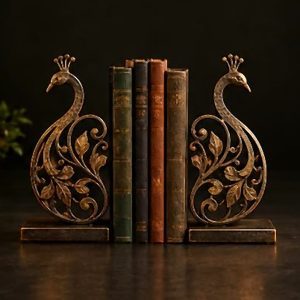 Peacock Iron Bookends — Pair